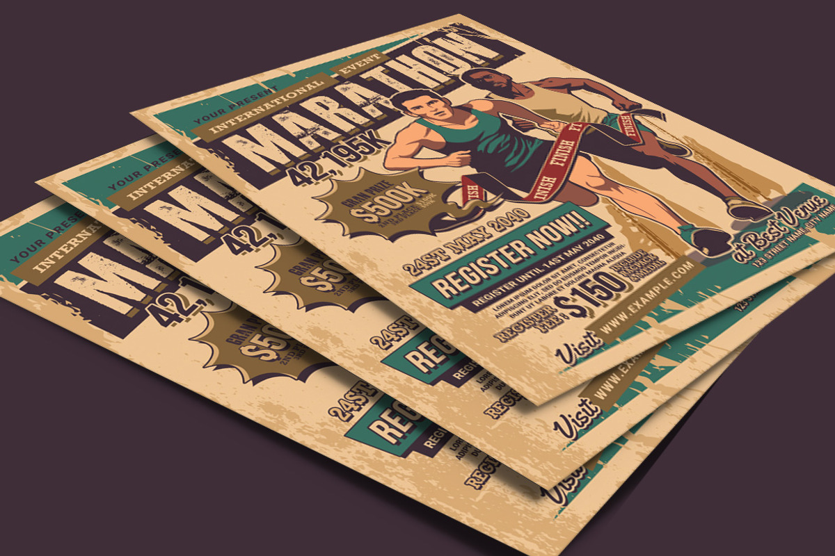 Marathon Run Event Vintage Flyer, a Flyer Template by Muhamad Iqbal hidayat (Photo 3 of 4)