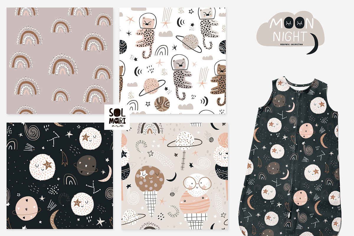 MOON night graphic collection, a Pattern Graphic by solmariart (Photo 2 of 8)