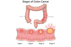 Colon Cancer Stages diagram medical, a Healthcare Illustration by AlexArt