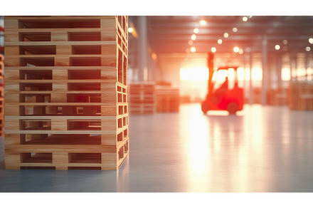 Warehouse rack of wooden pallets and, an Industrial Photo by Lermont51