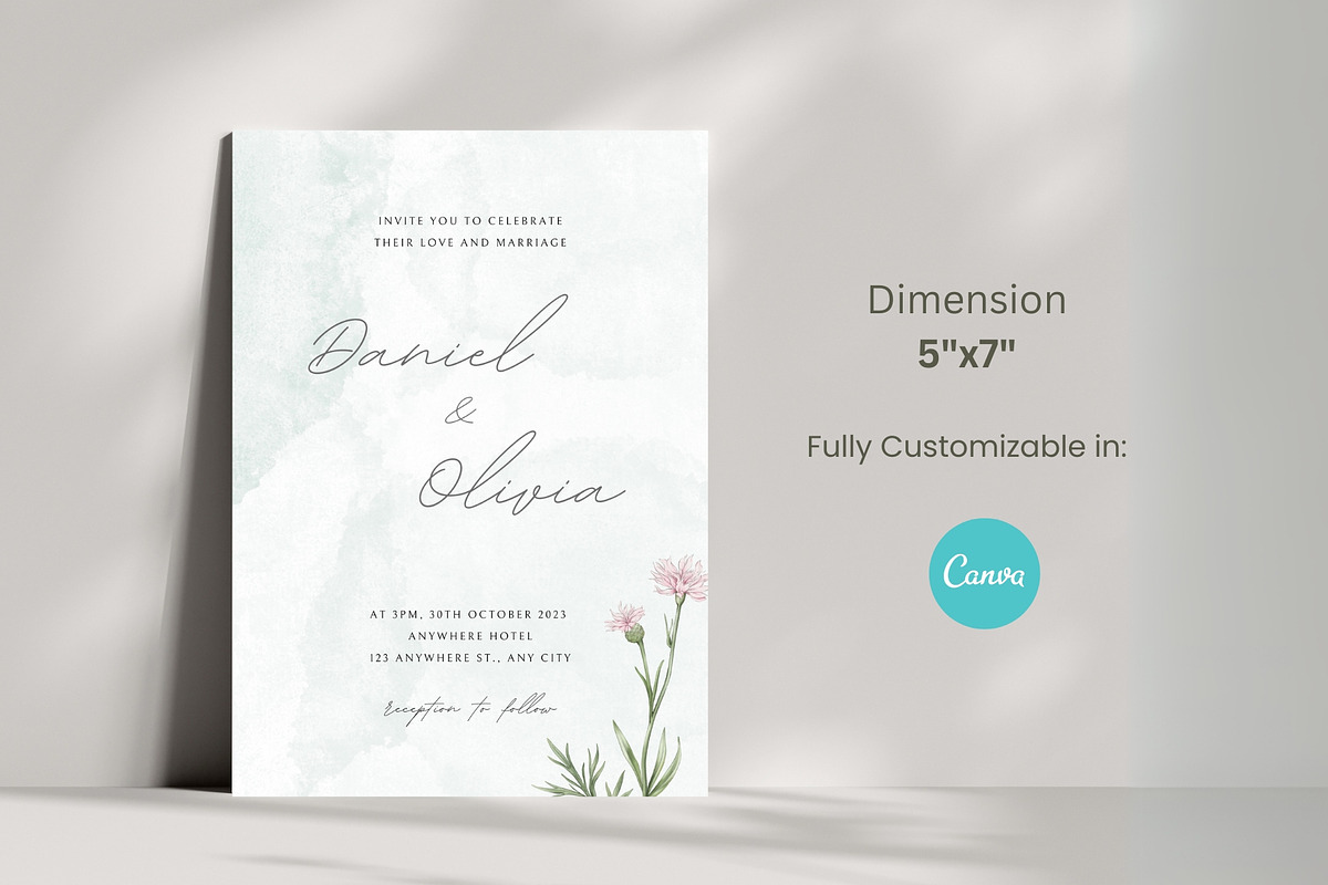 Mint-green watercolor Invitation, an Invitation Template by cmatworks (Photo 2 of 4)