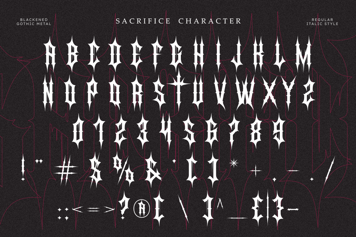 Sacrifice - Gothic Metal Font, a Symbol Font by Masyafi Studio (Photo 9 of 9)