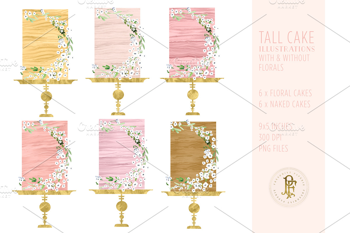 TALL FLORAL NAKED CAKES, an Illustration by Freshmint Paperie (Photo 1 of 3)