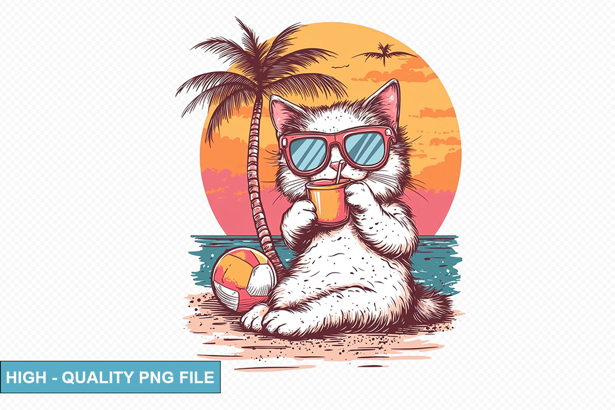 Cute Cat on the Beach Clipart Bundle, an Illustration by crative8112 (Photo 8 of 9)