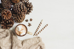 Cozy Fall Pinecone Flatlay, a Food & Drink Photo by René Jordaan Photography