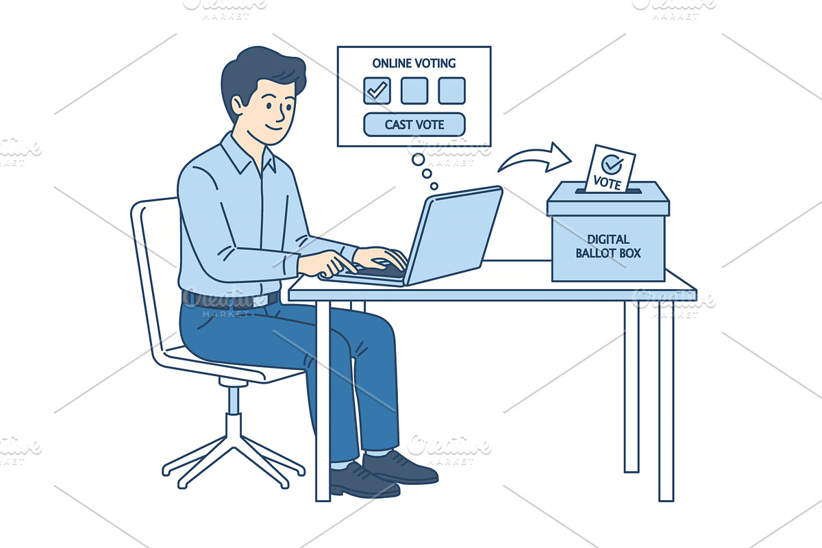 Businessman voting online from home, a Technology Illustration by Artsaba Family