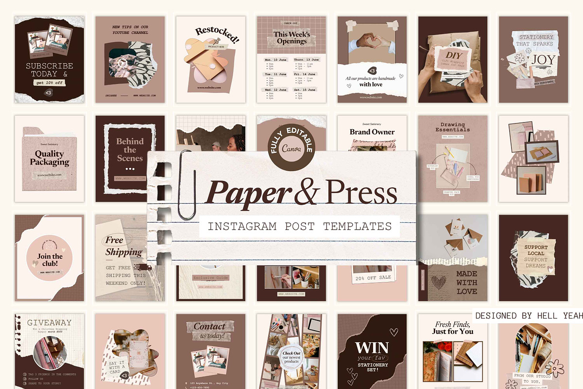 Paper & Press Insta Post Templates, a Social Media Template by Hell Yeah Designs (Photo 1 of 10)