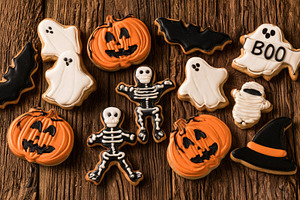 Assorted Halloween cookies with pumpkins ghosts skeletons and ba, a Food & Drink Photo by José Manuel Gelpi