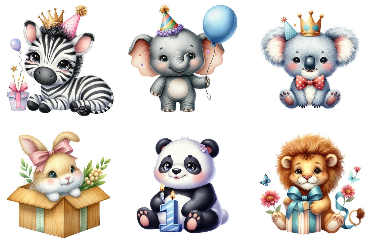 Birthday Baby Animal Clipart, Birthd, an Illustration by DreamArtGraphic (Photo 3 of 6)