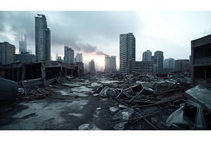 A Post-apocalyptic Cityscape Showing