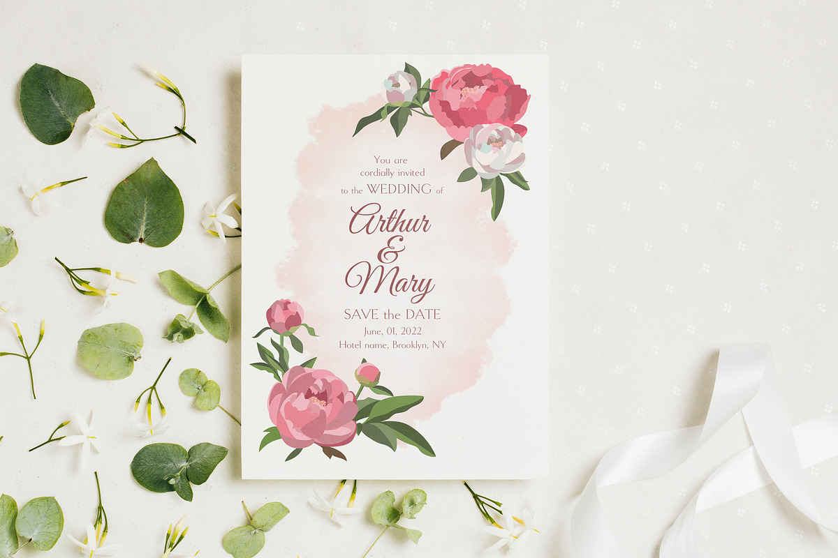 Peony wedding invitations template, an Invitation Template by Doodle emporium (Photo 4 of 6)