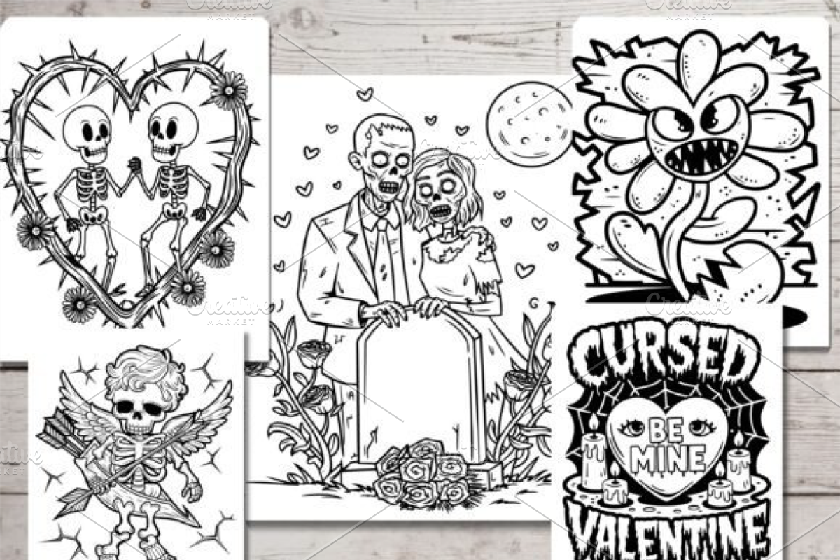 Spooky Valentine’s Day Coloring Page, a Seasonal Illustration by Ink Gallery (Photo 4 of 8)