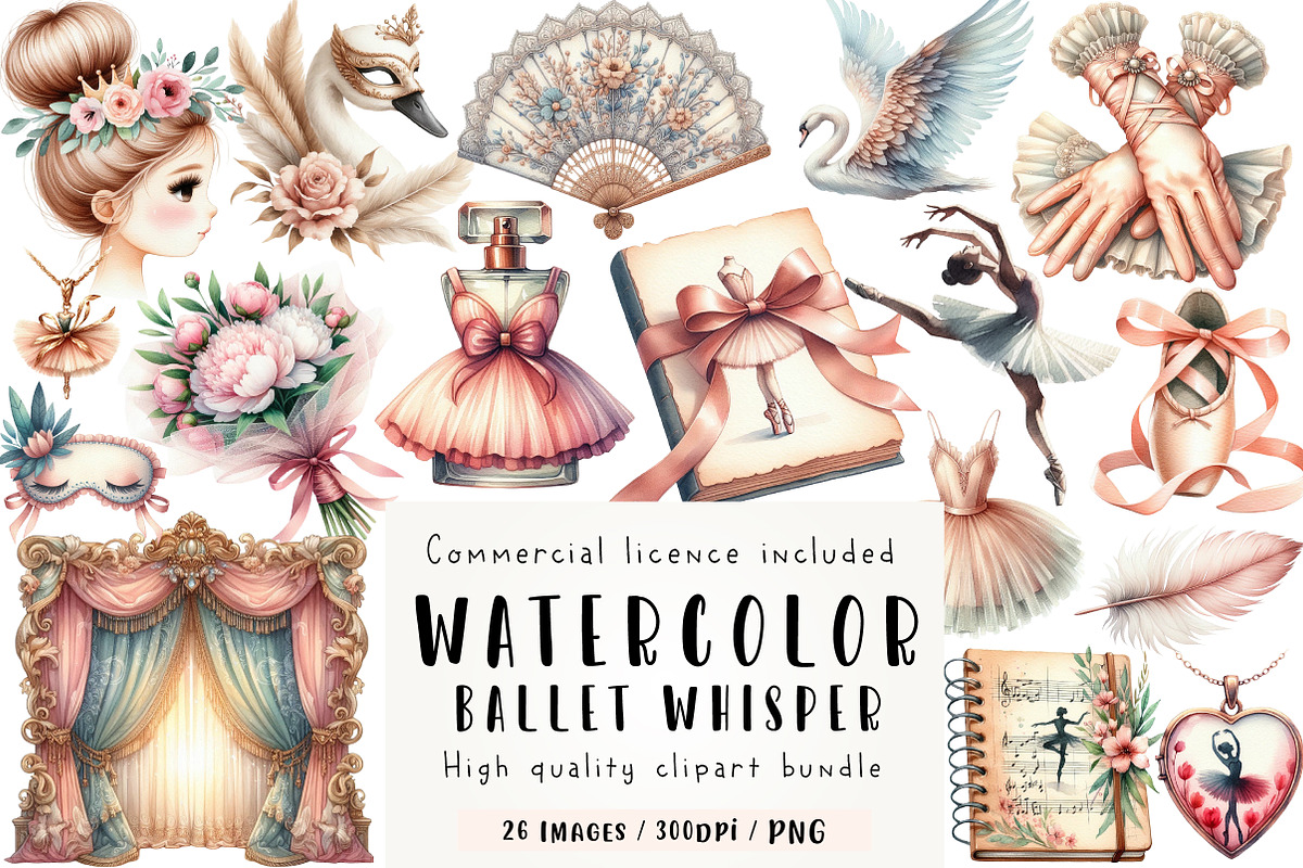Watercolor Ballet Whisper Clipart, an Illustration by CreationArt (Photo 1 of 5)