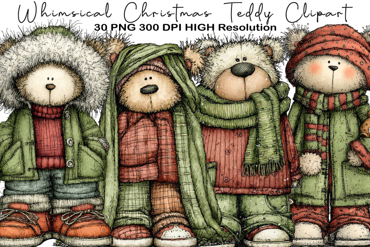 Whimsical Christmas, Teddy, Clipart, an Animal Illustration by Black Bird Studio (Photo 1 of 6)