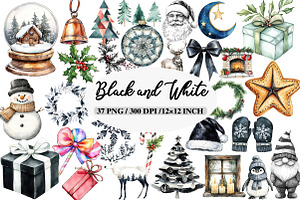 Black and White Christmas Clipart, an Illustration by Daily.Designs
