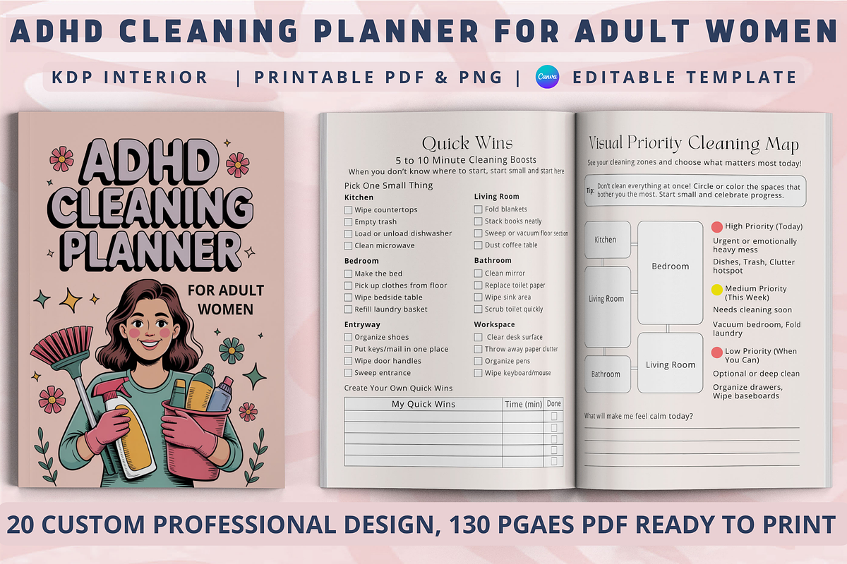 ADHD Cleaning Planner for Women, a Design Template by Book2bees (Photo 1 of 4)