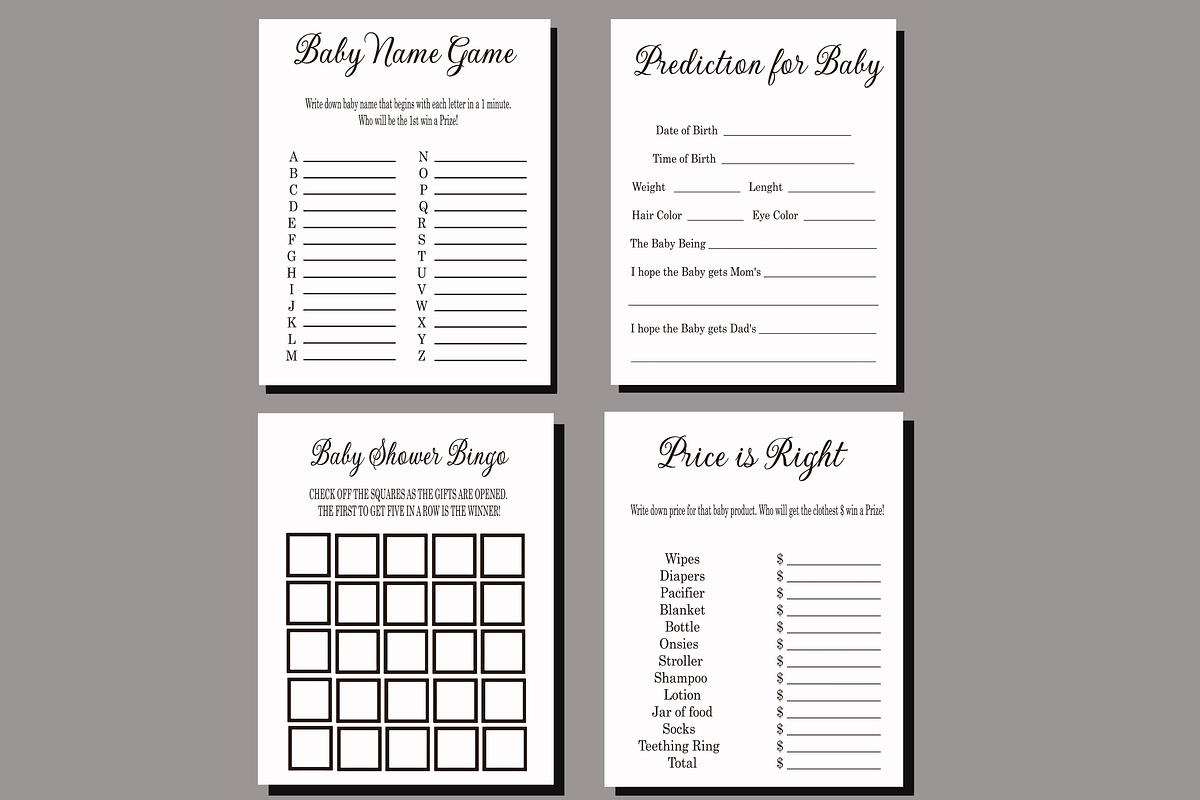Baby Shower Simple Black Game Bundle, a Card Template by Patterndigitpics (Photo 3 of 4)