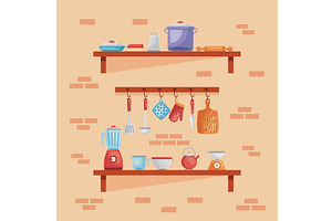 kitchen utensil in shelf, an Object Illustration by studiogstock