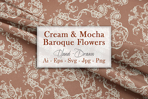 Cream & Mocha Baroque Flowers, a Pattern Graphic by ilustrinna