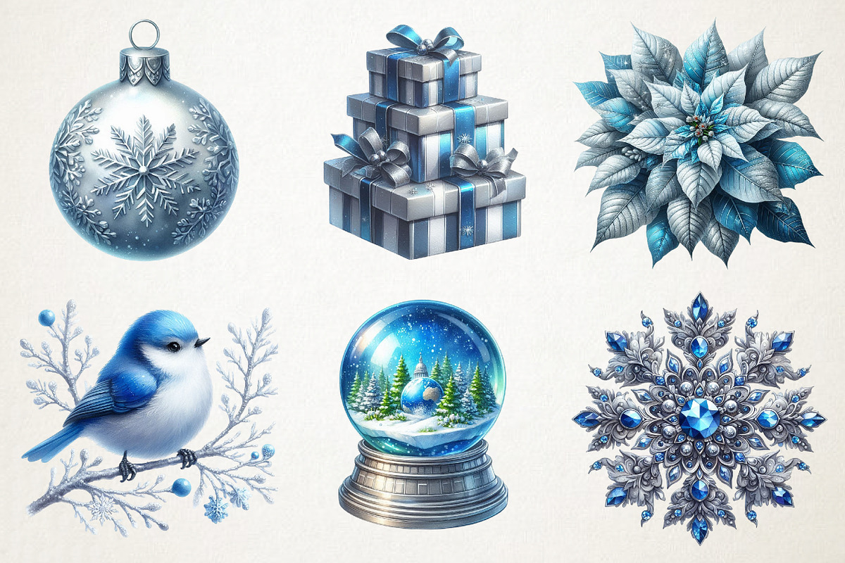 Silver Blue Christmas Clipart, an Illustration by RobertsArt (Photo 2 of 5)