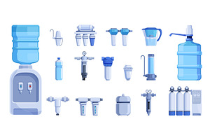 Cartoon water purification tools, a Technology Illustration by Valerie Bodnar
