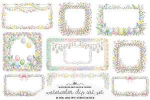 Watercolor Easter Frame Clipart Bund, an Illustration by GatewayDesign