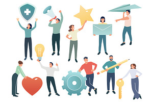 Tiny people hold social media, a Technology Illustration by YummyBuum
