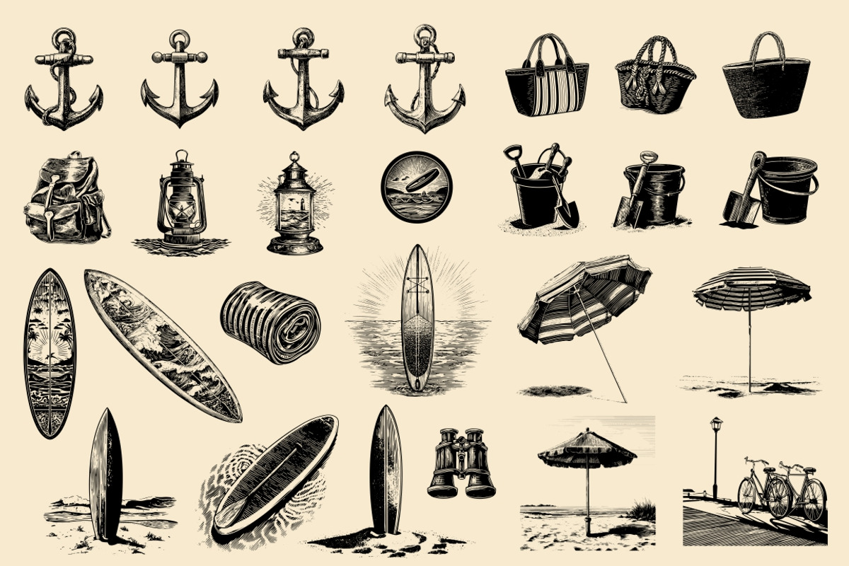 Vintage Coastal Travel Illustrations, an Object Illustration by Nocturnal Wolf (Photo 12 of 27)