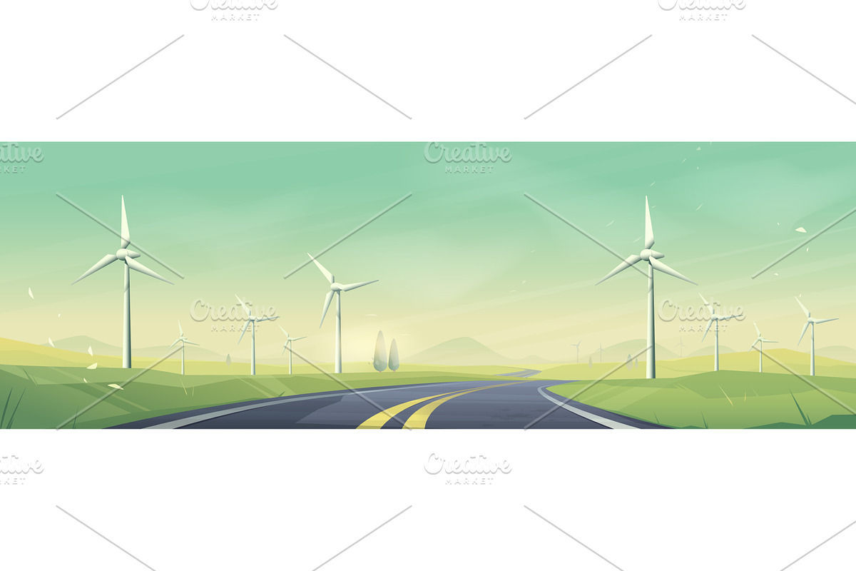 Wind energy landscape with turbines, an Illustration by art PVP - market