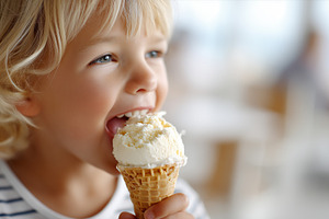 Happy little kid with blond hair, a Food & Drink Photo by MistyDay