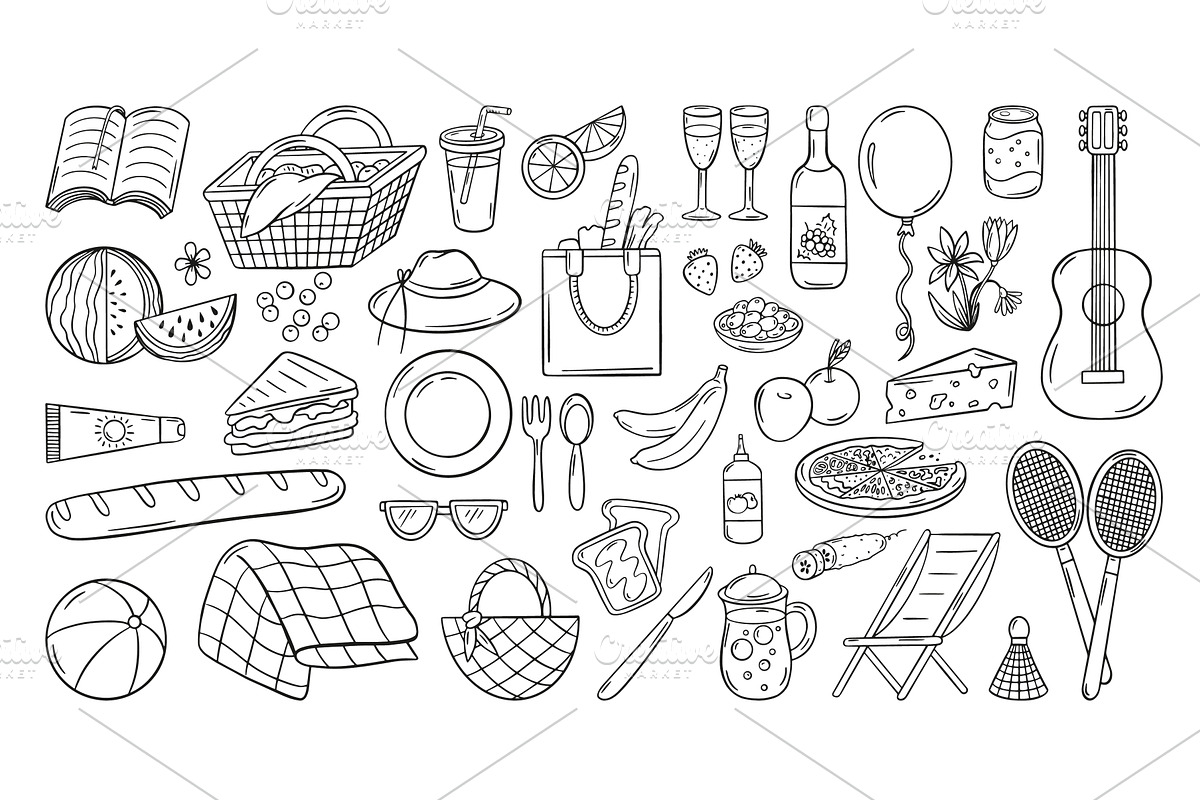 Doodle picnic. Rest in park food, an Illustration by Valerie Bodnar