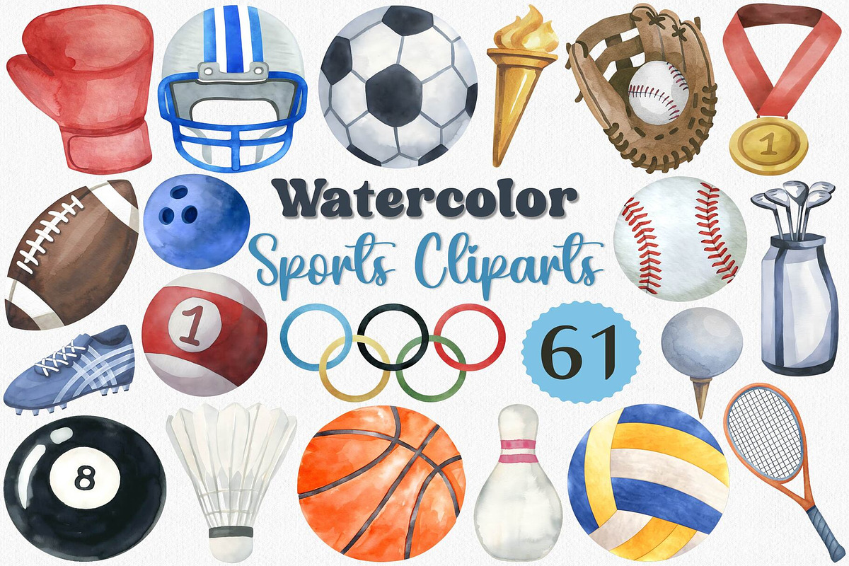 Watercolor Sports Clipart Set, a Sport Illustration by CropUp Creative (Photo 1 of 4)