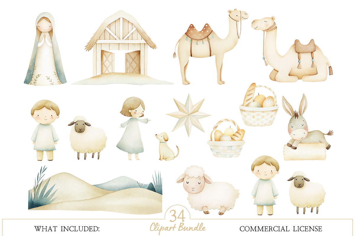 Nativity Story Watercolor Clipart, an Illustration by MockupWizard (Photo 3 of 5)