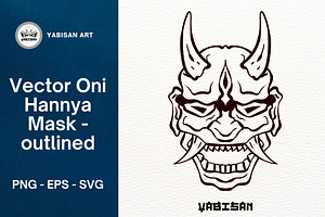 Oni Hannya Mask Art 5 - Outlined