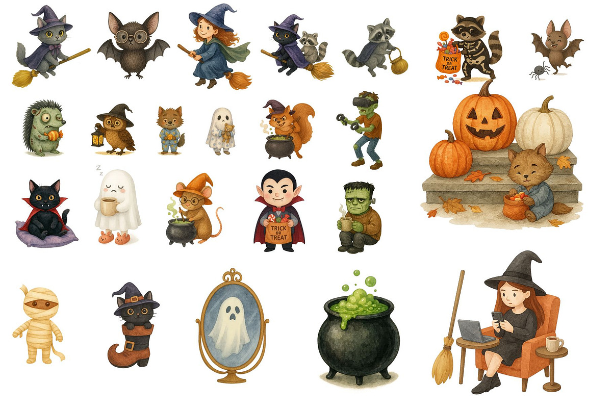 Watercolor Halloween Clipart Bundle, a Seasonal Illustration by GeoWander (Photo 2 of 3)