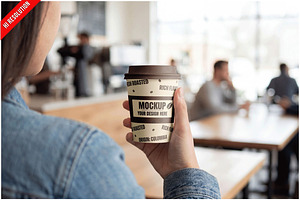 Takeaway Coffee Cup In Hand PSD, a Cups & Container Mockup by Bruno's Shop