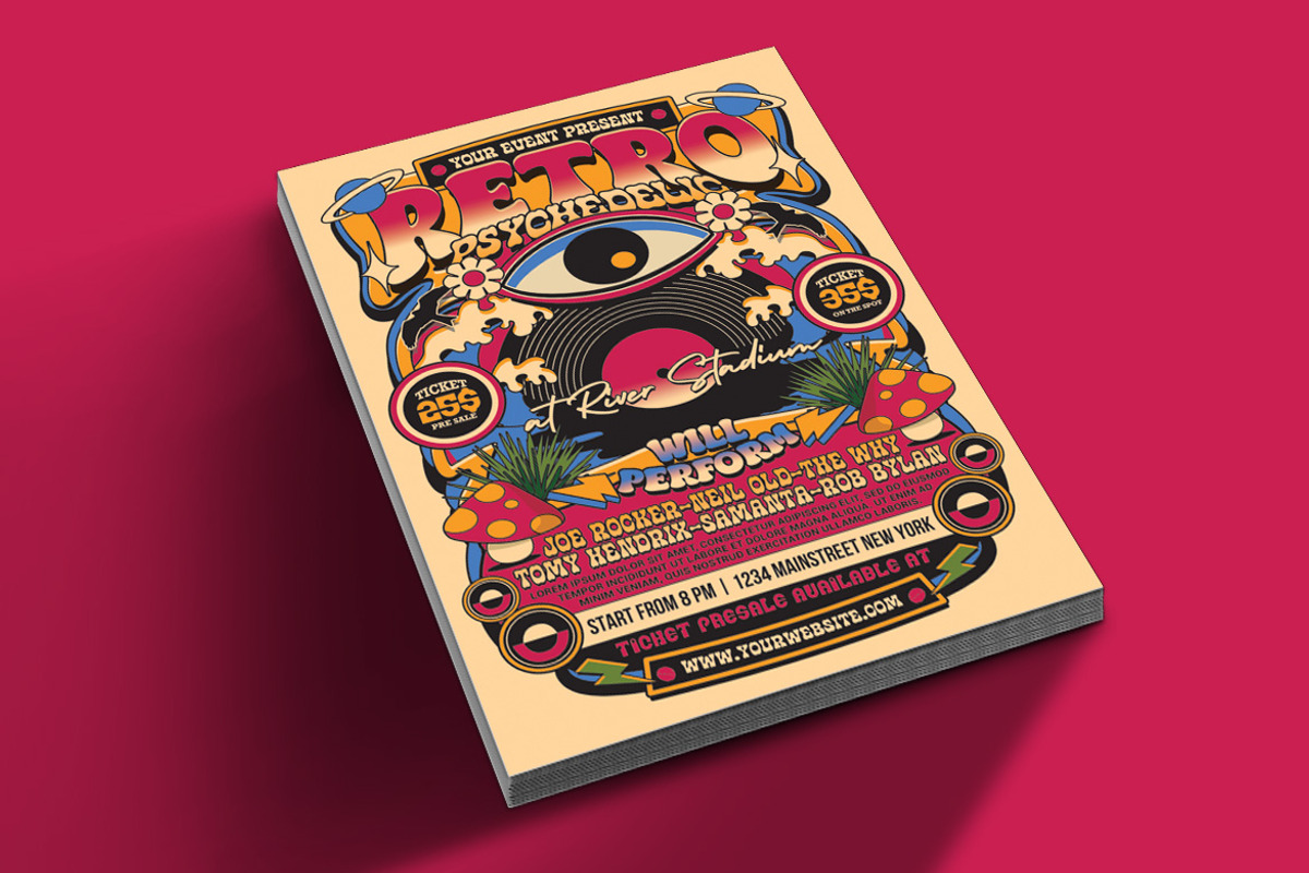 Retro Psychedelic Music Flyer, a Flyer Template by Muhamad Iqbal hidayat (Photo 2 of 4)