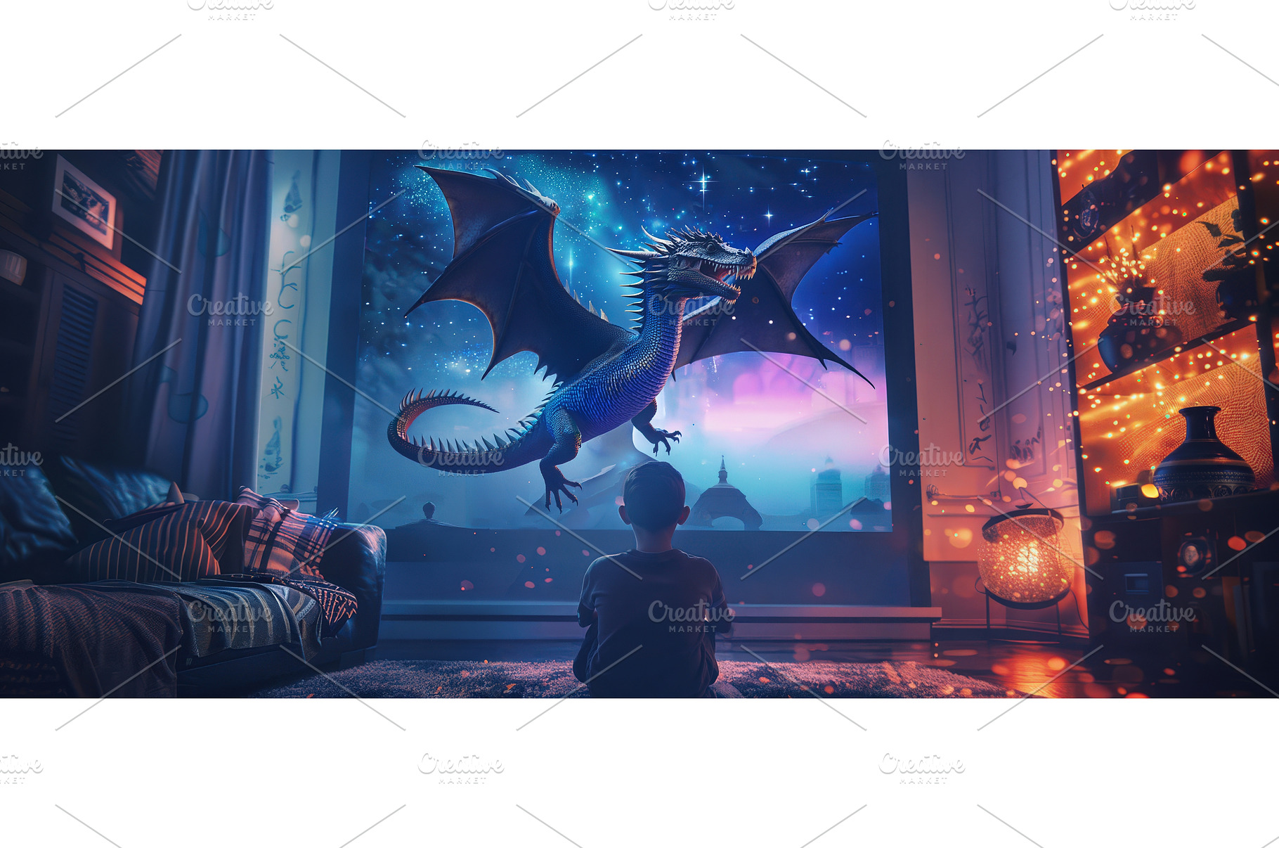 Child watching fantasy dragon movie, a Technology Photo by piter.goskov