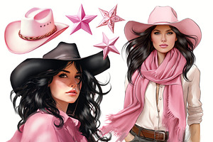 Western Pink Cowgirls Clipart Bundle