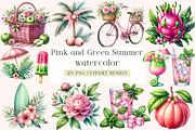 Pink and Green Summer Clipart, an Illustration by DreamArtGraphic (Thumbnail 1 of 4)