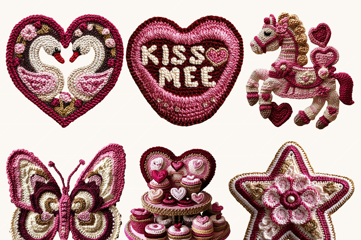 Valentine Faux Yarn Crochet Clipart, a Seasonal Illustration by BusyDaydesign (Photo 2 of 9)