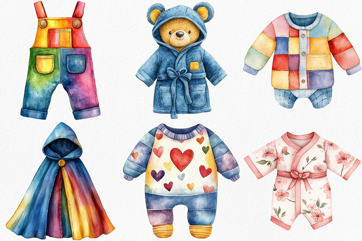 Watercolor Baby Clothes Clipart, an Illustration by Canvas Craft (Photo 3 of 8)