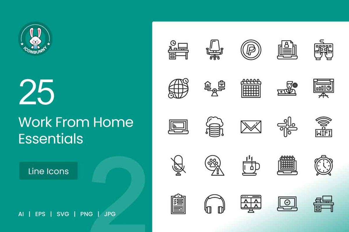 Work From Home Essentials Icons, an Icon by IconBunny (Photo 1 of 2)