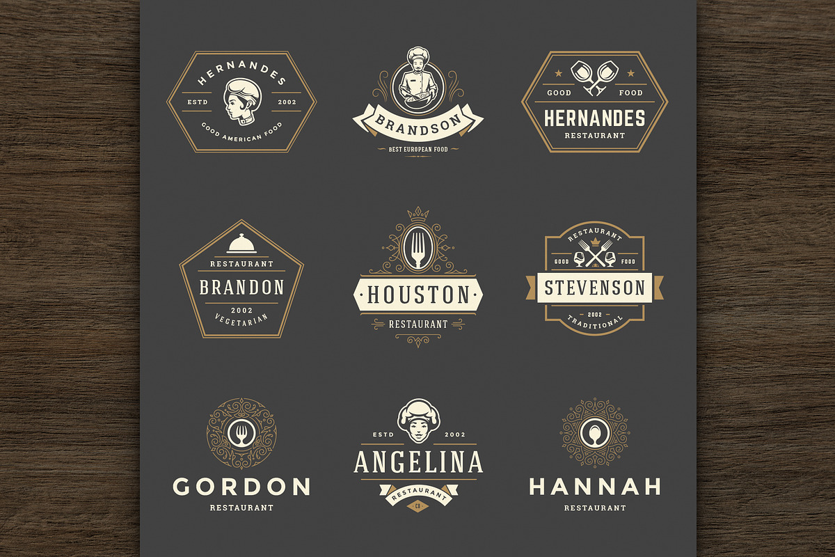 36 Restaurant Logos and Badges, a Branding & Logo Template by Vasya Kobelev (Photo 6 of 18)
