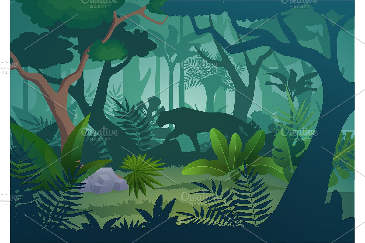 Jungle rainforest background, an Animal Illustration by Lemberg Vector