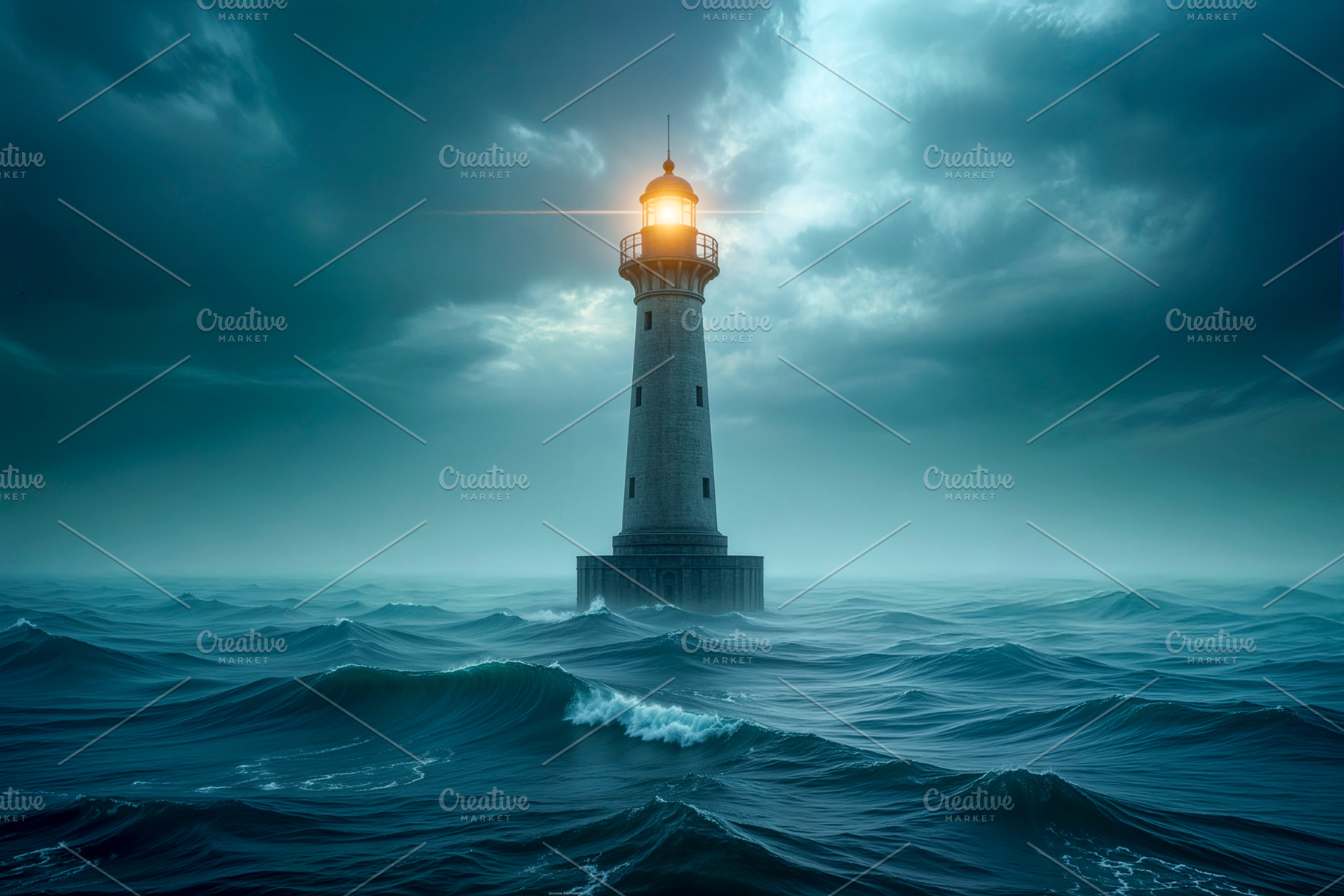 Stormy sea with lighthouse, a Photo by rarrarorro
