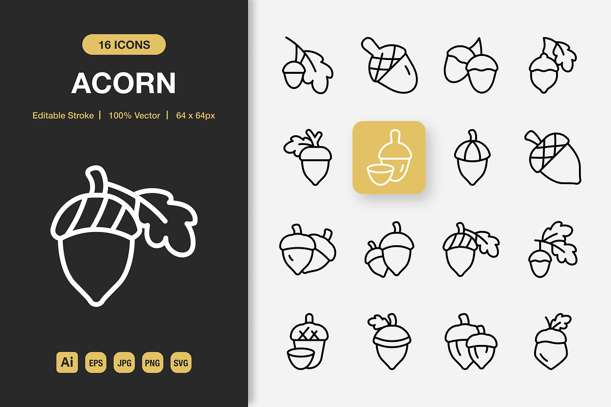 Acorn Outline Icons, an Outline Icon by Spacepixel Creative