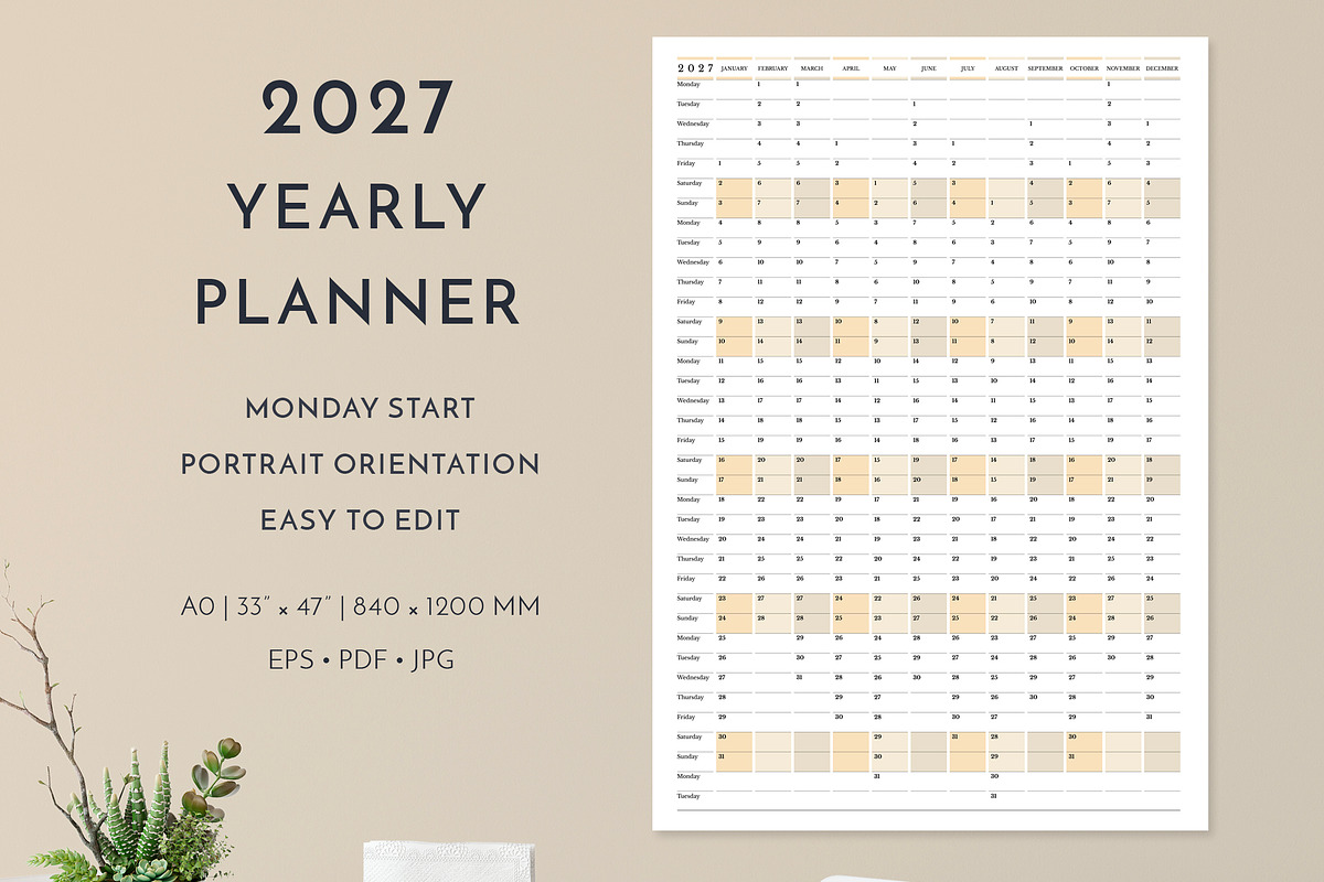 2027 Wall Planner Monday Start P, a Stationery Template by Olga Begak Art & Design (Photo 1 of 4)