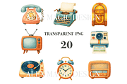 Retro Clipart Set, a Decorative Illustration by Pati Charm Studio (Thumbnail 3 of 8)