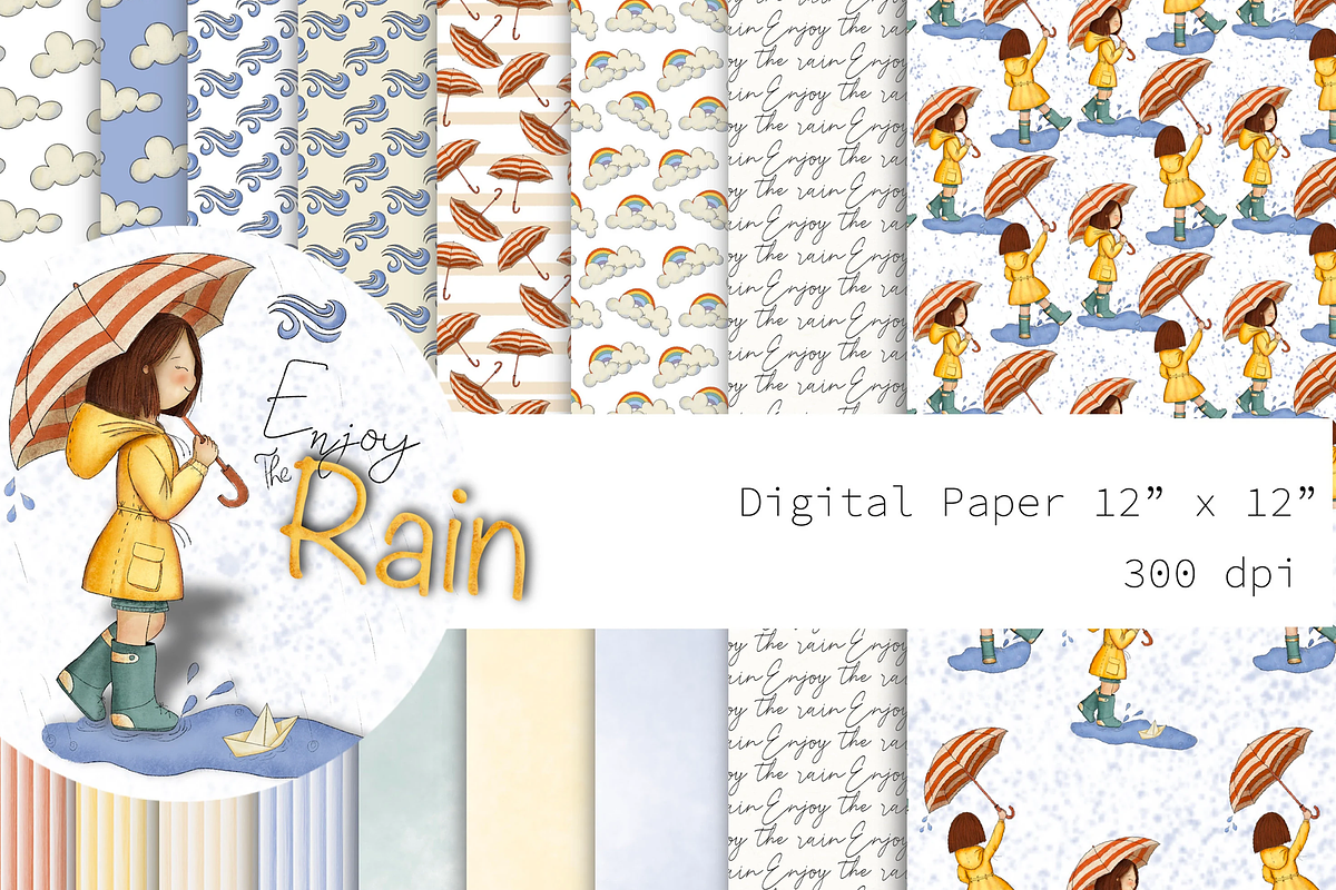 Enjoy the Rain - Digital Paper, an Illustration by Lolytop Studio (Photo 1 of 4)